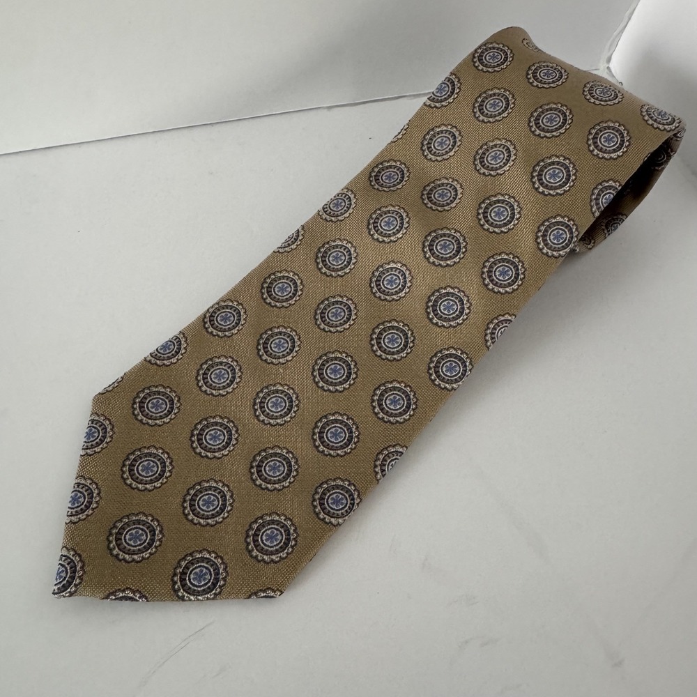 BROOKS BROTHERS 100% Silk Neck‎ Tie Beige Circular Pattern Geometric Made in USA